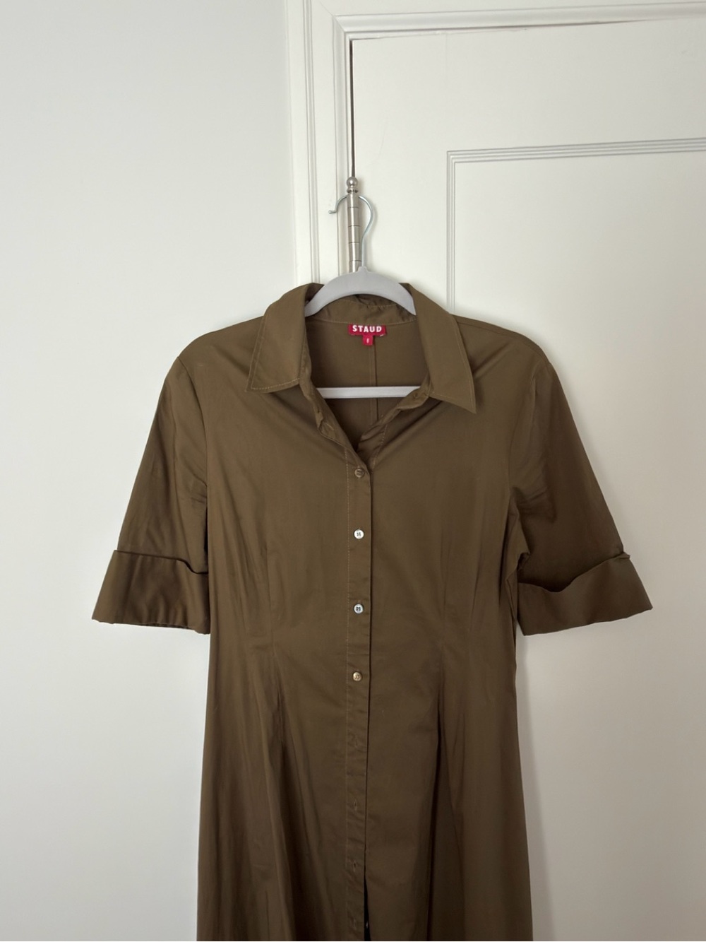 STAUD Olive Button-Front Maxi Shirt Dress - Picture 2 of 3